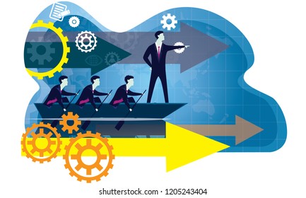 Vector illustration. Leadership in business concept. Leader success business people skill development icons typography
