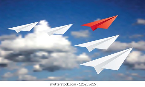 Vector illustration of leadership concept with paper planes.