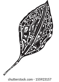 Vector illustration of a leaf in black and white artistic style