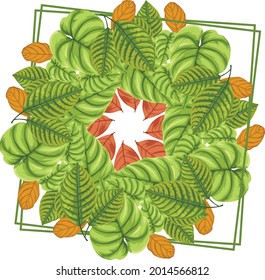 Vector illustration of leaf circle graphic with frame, printable use, suitable for print and web media. This art is made in a freehand style so it looks more natural and abstract.