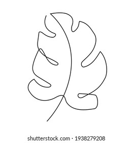 Vector illustration of leaf drawn into one continuous line. Contour drawing. Minimalism art. Modern decor.