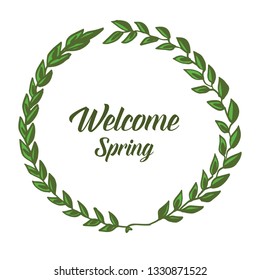 Vector illustration leaf floral frame circular blooms for card welcome hand drawn