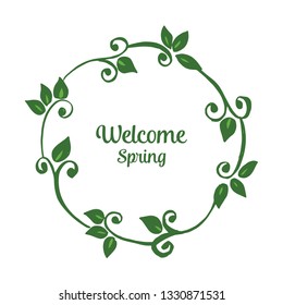 Vector illustration leaf floral frame circular blooms for card welcome hand drawn