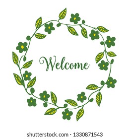 Vector illustration leaf floral frame circular blooms for card welcome hand drawn