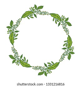 Vector illustration leaf floral frame circular hand drawn