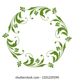 Vector illustration leaf floral frame circular blooms for card welcome hand drawn