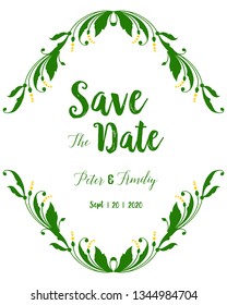 Vector illustration leaf floral frame with template save the date hand drawn