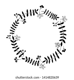 Vector illustration leaf floral frame circular hand drawn