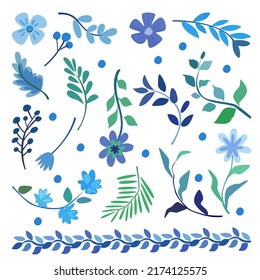 vector illustration of leaf and flower collection in cartoon style