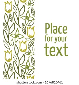 Vector illustration of leaf and flower for eco, cosmetic, vegetarian, organic, shop or store. Background for icon, card, certificate, discount, invitation, poster, banner, fabric, packaging.