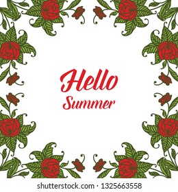 Vector illustration leaf flower frame style with greeting card romantic hand drawn