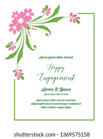 Vector illustration leaf flower frame for card happy engagement hand drawn