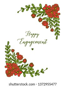 Vector illustration leaf flower frame for greeting card template of happy engagement hand drawn