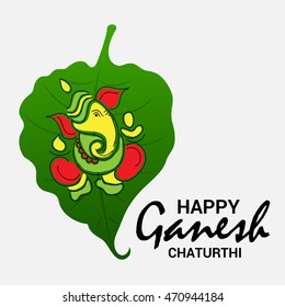 Imagen vectorial de una hoja con Ganesh para Feliz Ganesh Chaturthi.