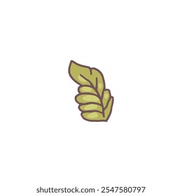 Ilustración vectorial de hoja, color verde en estilo de dibujos animados. Icono de planta orgánica aislada es perfecto para la decoración y el embellecimiento. Medio ambiente. Estilo de doodle plano.