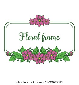 Vector illustration leaf green with invitation card purple floral frame hand drawn