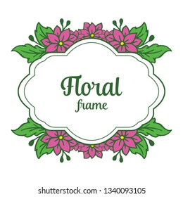 Vector illustration leaf green with invitation card purple floral frame hand drawn
