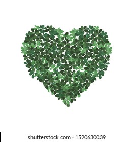 Vector illustration of leaf with heart on white background. Postcard. Wedding floral decoration