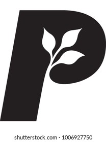 A vector illustration of a leaf makes the Letter P.
