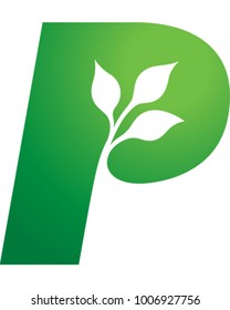 A vector illustration of a leaf makes the Letter P.