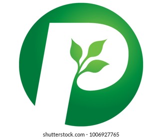 A vector illustration of a leaf makes the Letter P.