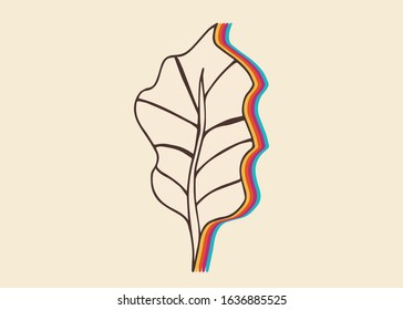 Vector Illustration of Leaf Nature with Vintage Rainbow Style. This Is Good For Poster, Background and Shirt Design.