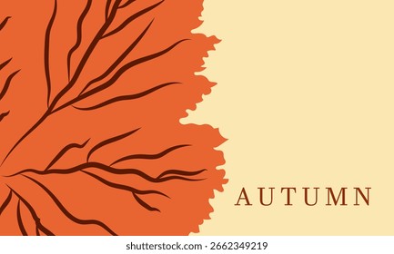 Ilustración vectorial con una hoja sobre un fondo beige con el texto otoño. Ilustración para imprimir, Anuncio, cartel
