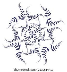 Vector illustration of a leaf pattern. Ornament of silhouettes of ferns. Abstract background with fern leaves that curiously twist into a spiral .