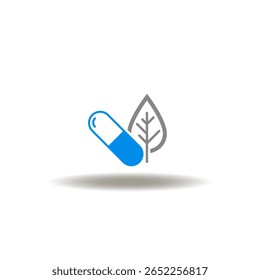 Vector illustration of leaf and pill capsule. Symbol of ecological natural herbal drug.