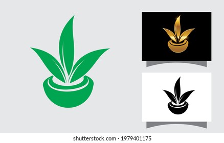 A vector Illustration of Leaf and Pot Vector Sign Illustration 