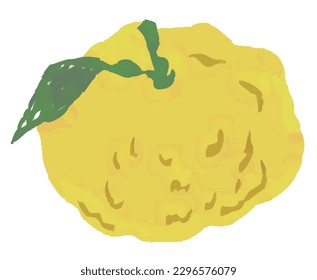 Vector illustration of a leafy citron, whole