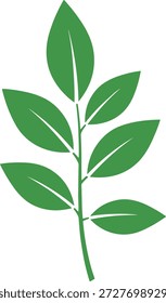 Ilustración vectorial del ícono de la planta frondosa con el tallo central, el detalle de la vena y el elemento de diseño destacado de la selección