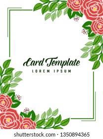 Vector illustration leafy rose flower frame with decor of card templates
