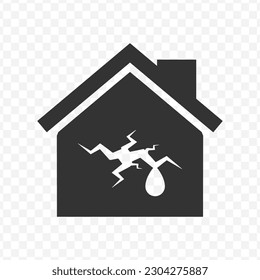 Vector illustration of leaking house icon in dark color and transparent background(png).
