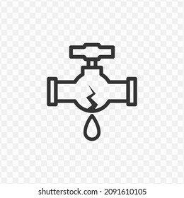 Vector illustration of leaky pipe faucet icon in dark color and transparent background(png).