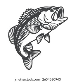 Ilustração vetorial de um baixo largemouth saltando isolado em um fundo branco para o projeto