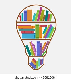Vector illustration of learning and discovery.
Bookshelf in the form of a lamp.