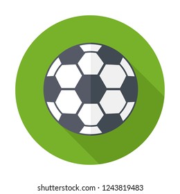 Vector illustration. Leather black and white soccer ball. Sports equipment. Cartoon sticker in comics style with contour.