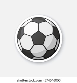 Vector illustration. Leather black and white soccer ball. Sports equipment. Cartoon sticker in comics style with contour. Decoration for greeting cards, posters, patches, prints for clothes, emblems