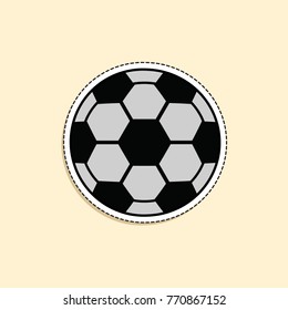 Vector illustration. Leather black and white soccer ball. Sports equipment. Cartoon sticker in comics style with contour. Decoration for greeting cards, posters, patches, prints for clothes, emblems