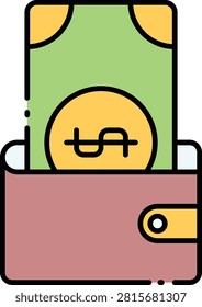 Vector Illustration of a Leather Wallet Containing Paper Currency and Coinage