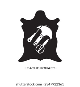 Vector illustration for Leathercraft craft with tools and animal skin