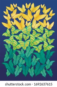 Vector illustration with leaves and butterflies in metamorphosis