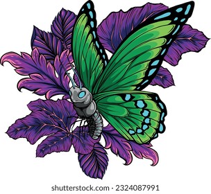 vector illustration of Leaves and butterfly design