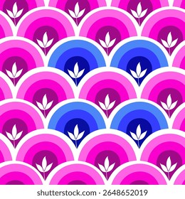 Vector illustration of leaves with a circle texture in gradient colors of purple, white, and blue, wallpaper.