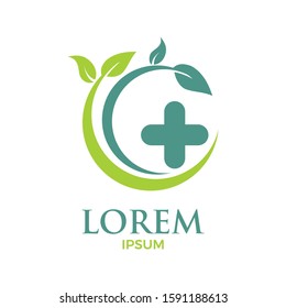 vector illustration of leaves and cross in circle for medical logo design