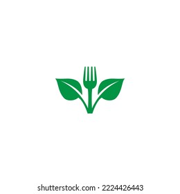 vector illustration of leaves and cutlery. organic food logo, food and drink icon, healthy food symbol