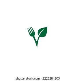 vector illustration of leaves and cutlery. organic food logo, food and drink icon, healthy food symbol