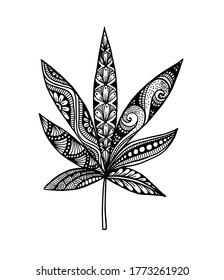 Vektorgrafik Blätter und im Doodle-Stil. Blumenmotive, orangefarbene, dekorative, tribale Vektordesign-Elemente. Schwarz-weißer Hintergrund. handgezeichnete Schriftzeichen-Seite von Zentangle