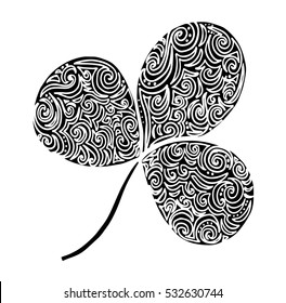 Vector illustration leaves in doodle style. Floral, ornate, decorative, tribal vector design elements. Black and white background. Zentangle hand drawn coloring book page